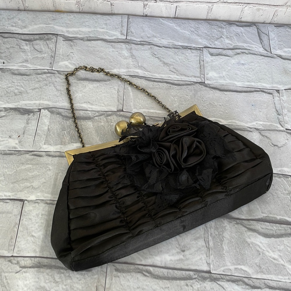 Black evening satin clutch